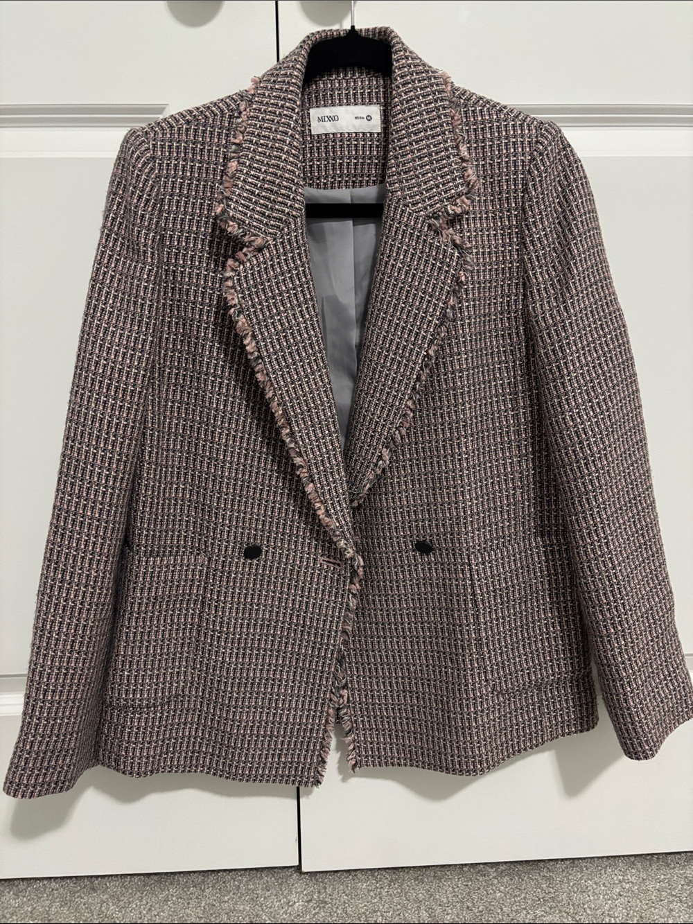 Pink-Gray Tweed Double-Button Blazer